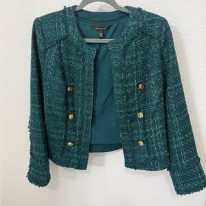 White House Black Market Teal Tweed Blazer with Gold Buttons
